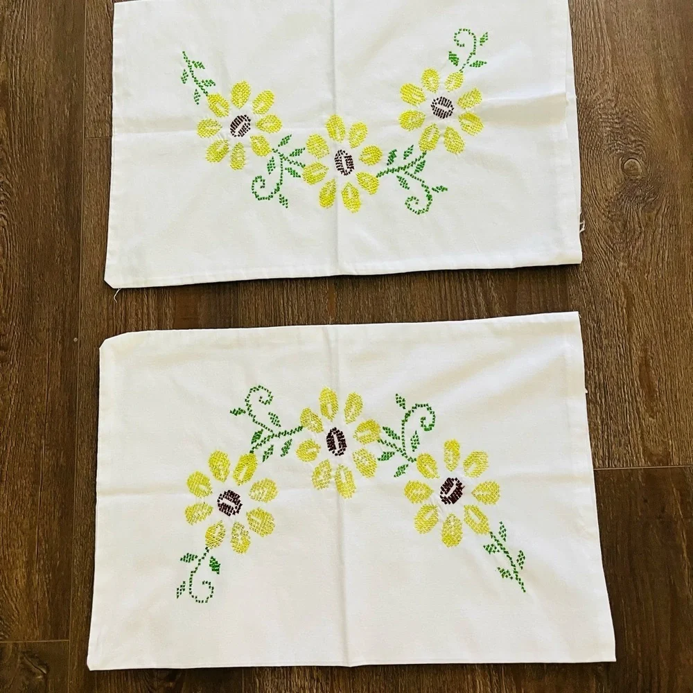 Floral Embroidered White Throw Pillows 17/26 inches